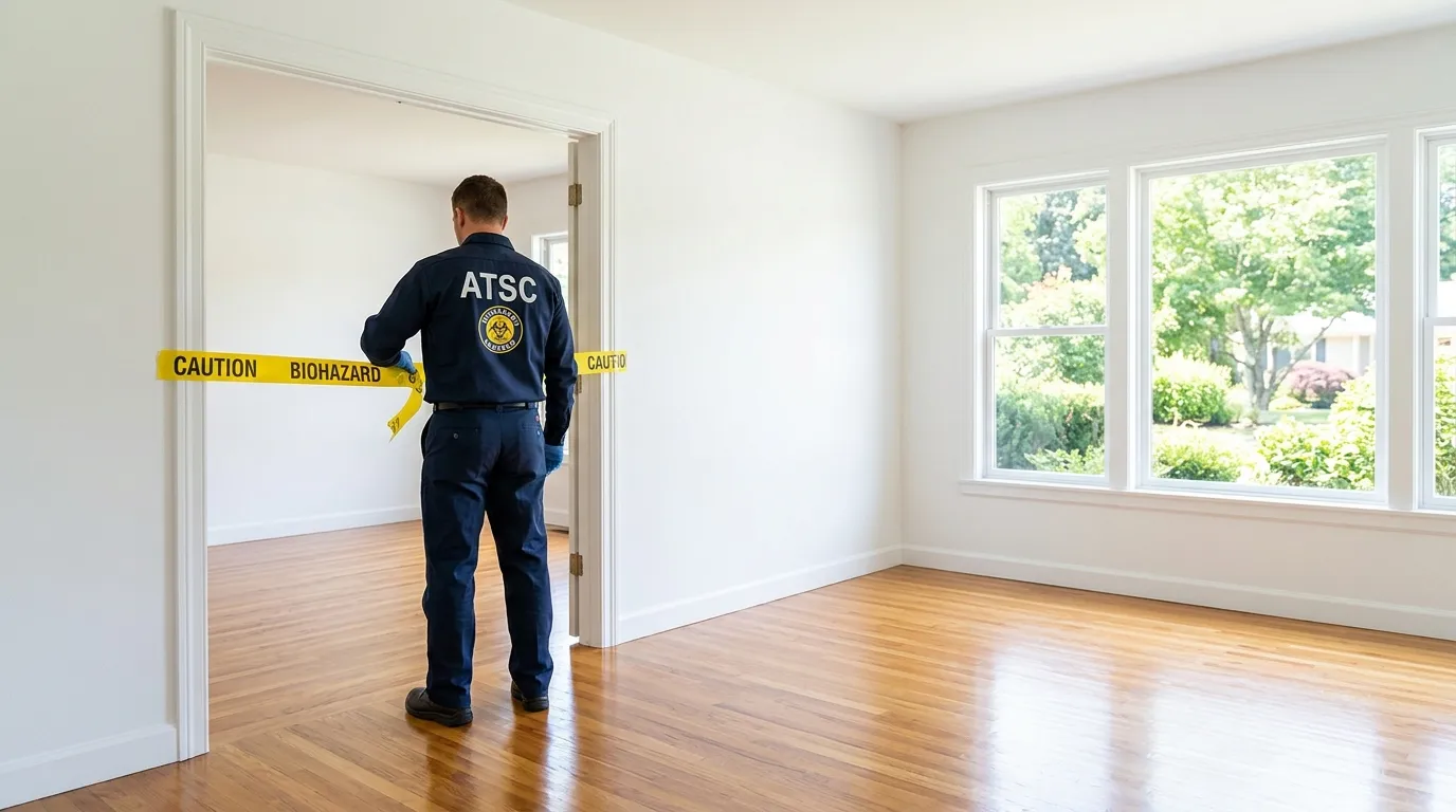 Certified biohazard cleanup crew performing Trauma Scene Cleanup in Rochelle